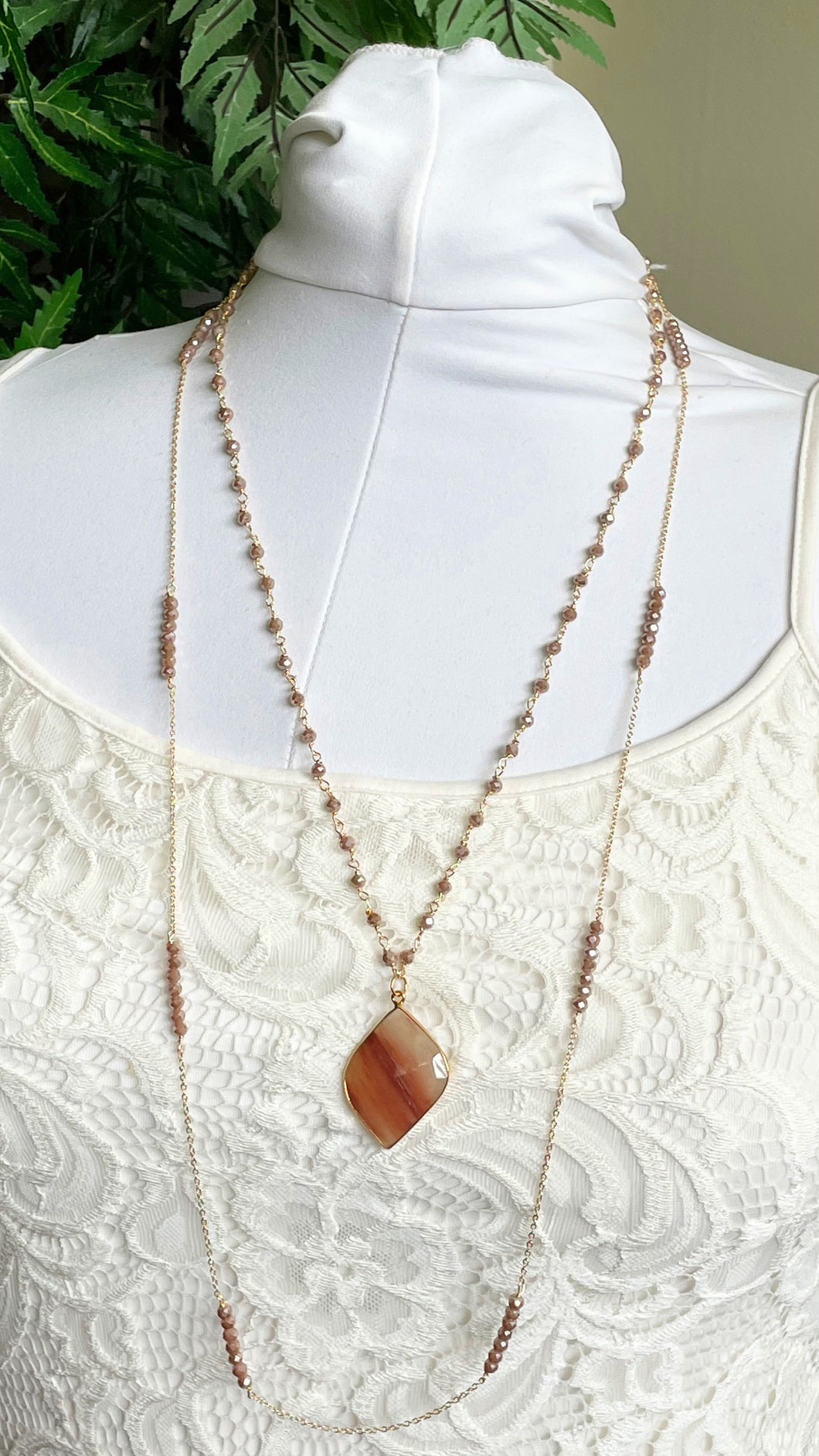 Multi strand moonstone beaded chain necklace
