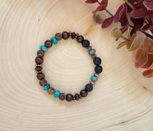 Load image into Gallery viewer, Brown Matte Agate, Imperial Jasper And Copper Beaded Stretch Bracelet
