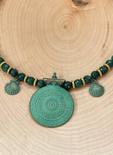 Load image into Gallery viewer, Oxidized Brass Pendant And Jade Choker Necklace
