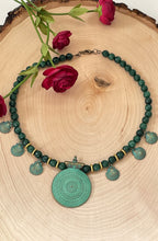 Load image into Gallery viewer, Oxidized Brass Pendant And Jade Choker Necklace
