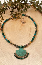 Load image into Gallery viewer, Oxidized Brass Pendant, Jade, Turquoise, Citrine Choker Necklace
