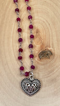 Load image into Gallery viewer, Ruby Beaded Chain Necklace with Silver Plated Heart shaped Pendant
