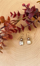 Load image into Gallery viewer, Square Pearl And Brown Round Pearl Dangle Earrings
