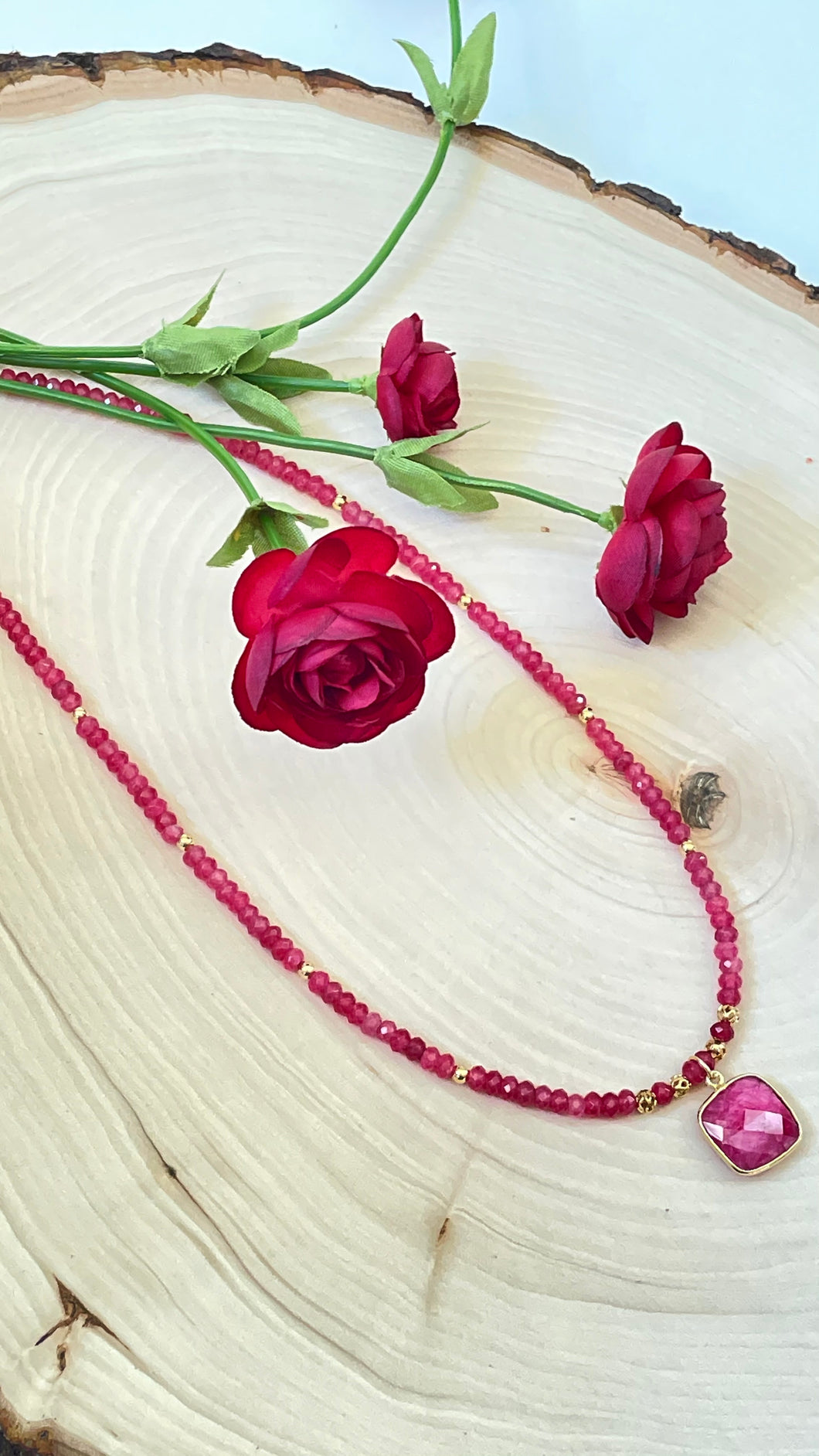 Choker Necklace With Gold Bezel Ruby Pendant
