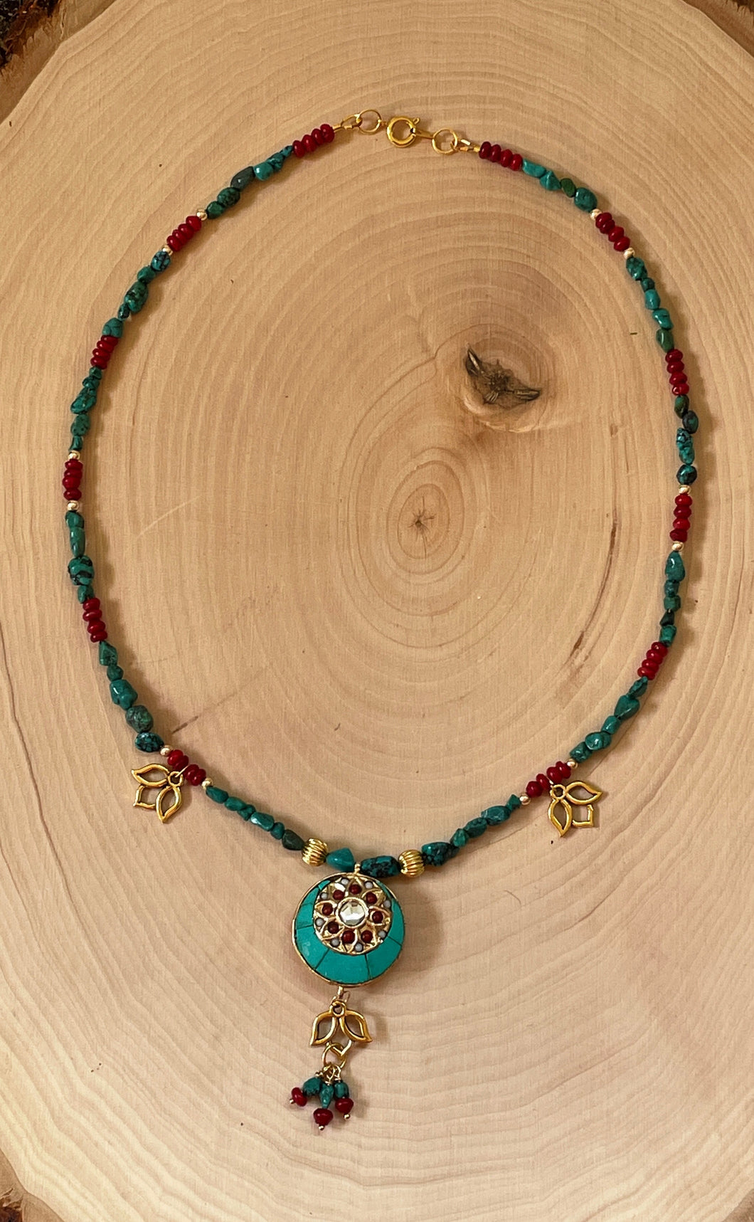 Turquoise And Coral Kundan Necklace