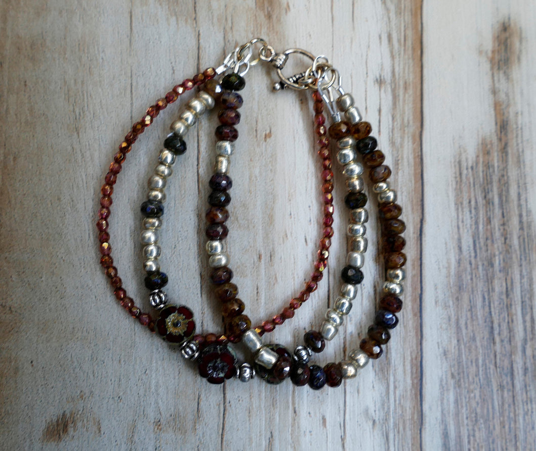Red And Silver Multi Strand Crystal Bracelet