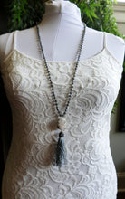 Load image into Gallery viewer, Grey Lace Agate Gemstone Tasseled Mala Necklace

