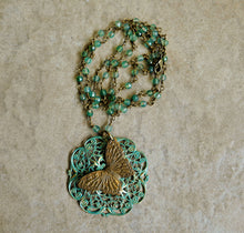 Load image into Gallery viewer, Vintage Look Brass Necklace With Floral Lace Pendant
