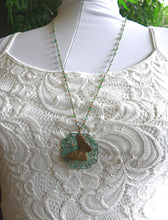 Load image into Gallery viewer, Vintage Look Brass Necklace With Floral Lace Pendant
