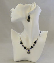 Load image into Gallery viewer, Dangle Ear Rings With Navy Blue Pave And Antique Silver Beads
