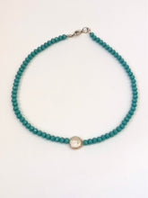 Load image into Gallery viewer, Sand Dollar Pearl Choker Necklace With Aqua Beads
