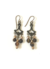 Load image into Gallery viewer, Vintage Chandelier Earrings Antique Brass And Tiger Eye Beads

