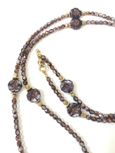 Load image into Gallery viewer, Long Crystal Necklace In Purple And Gold Floral Beads
