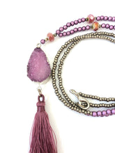 Load image into Gallery viewer, Beaded Statement Tassel Necklace With Rose Pink Druzy Pendant
