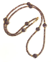 Load image into Gallery viewer, Long Crystal Necklace In Purple And Gold Floral Beads
