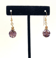 Load image into Gallery viewer, Purple And Gold Floral Crystal Bead Dangle Earrings
