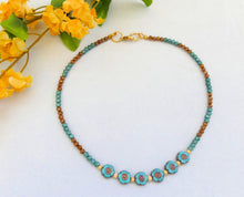 Load image into Gallery viewer, Aqua And Bronze Beaded Choker Necklace
