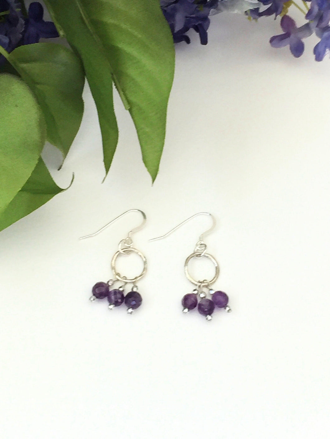 Sterling Silver And Amethyst Dangle Ear Rings
