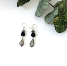 Load image into Gallery viewer, Lava Stone And Silver Dangle Ear Rings
