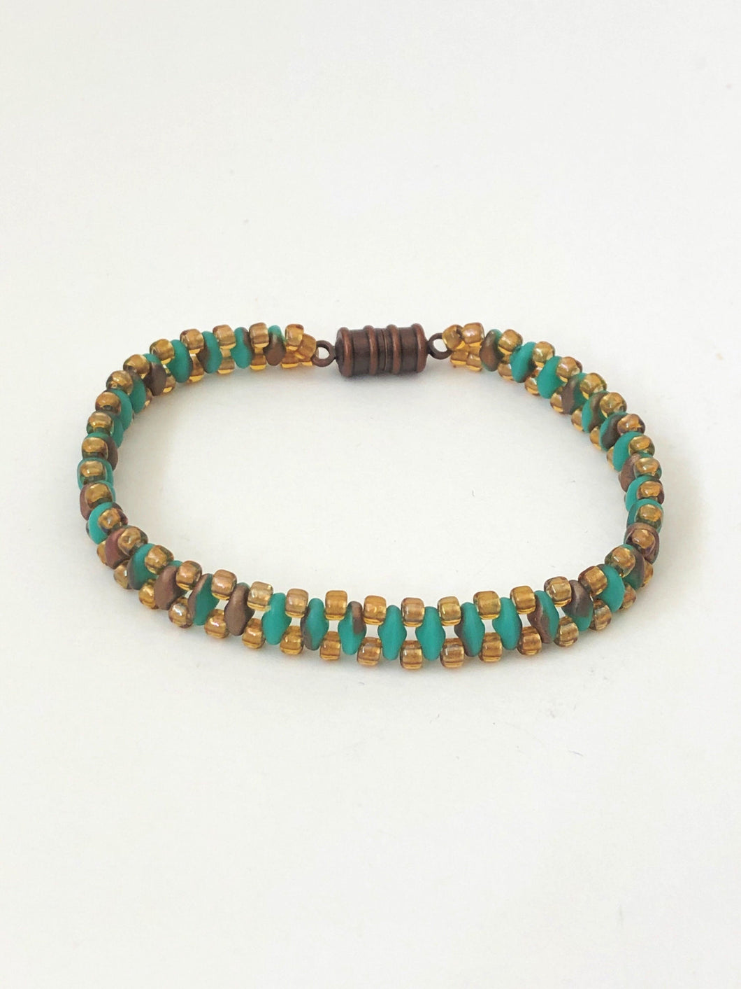 Blue Crystal Woven Beaded Bracelet With Magnetic Clasp