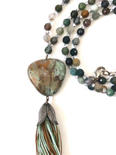 Load image into Gallery viewer, Gemstone Tasseled Mala Necklace With Beaded Jasper Beads And Opal Pendant
