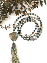 Load image into Gallery viewer, Gemstone Tasseled Mala Necklace With Beaded Jasper Beads And Opal Pendant
