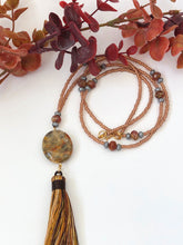 Load image into Gallery viewer, Gold Agate Gemstone Necklace With Tassel
