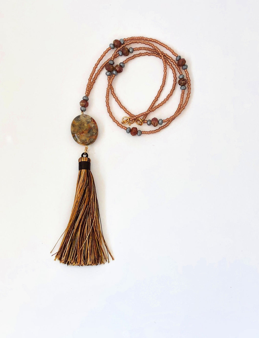 Gold Agate Gemstone Necklace With Tassel