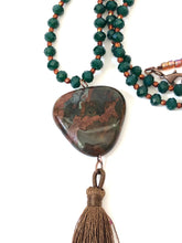 Load image into Gallery viewer, Long green opal gemstone tassel necklace
