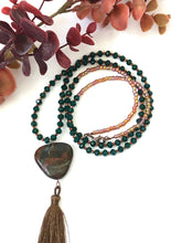 Load image into Gallery viewer, Long green opal gemstone tassel necklace
