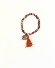 Load image into Gallery viewer, Brown Jasper Gemstone Tasseled Bracelet With Copper Tree Of Life Charm
