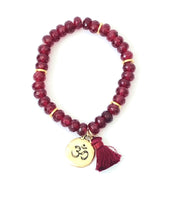 Load image into Gallery viewer, Red Jade Gemstone Tasseled Bracelet And Gold Charm
