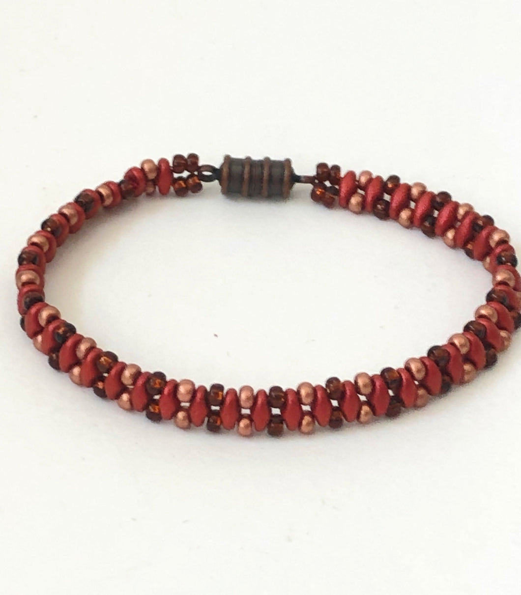 Red And Gold Crystal Beaded Bracelet With Magnetic Clasp