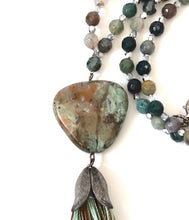 Load image into Gallery viewer, Gemstone Tasseled Mala Necklace With Beaded Jasper Beads And Opal Pendant
