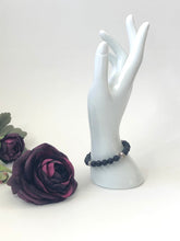 Load image into Gallery viewer, Black Lava Stone And Silver Beaded Stretch Bracelet
