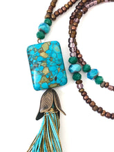 Load image into Gallery viewer, Brilliant Turquoise Magnesite Gemstone Tassel Necklace
