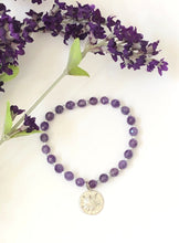 Load image into Gallery viewer, Amethyst Gemstone Bracelet With Silver Sand Dollar Charm
