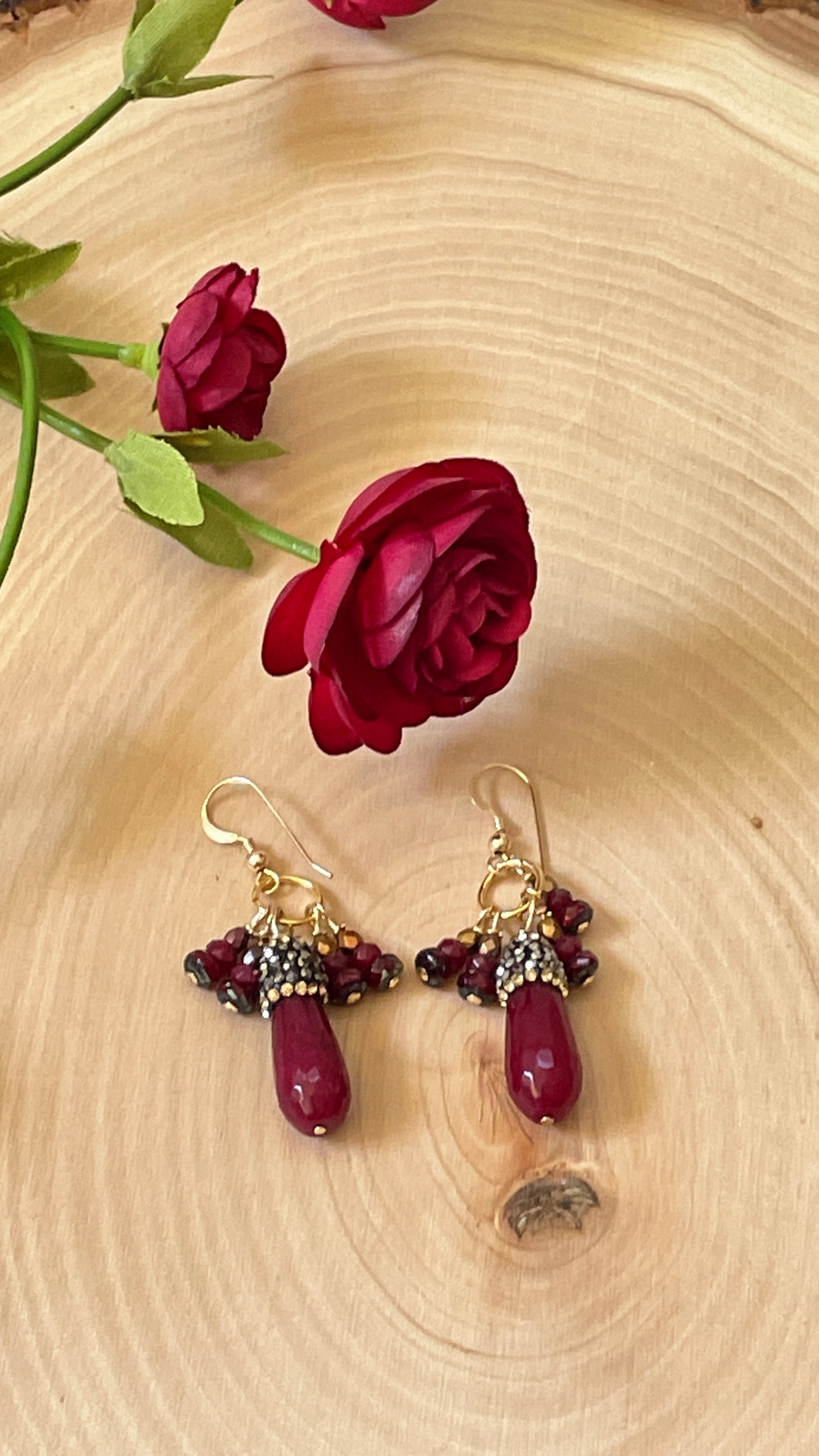 Genuine Ruby Gemstone Teardrop Dangle Earrings