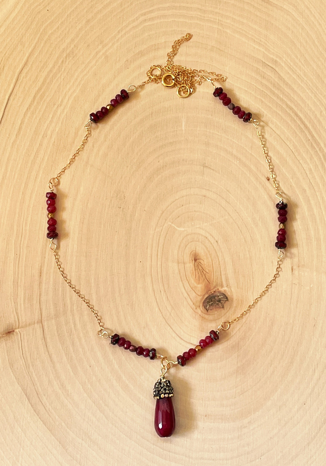 Genuine Ruby Gemstone Teardrop Pendant Long Necklace
